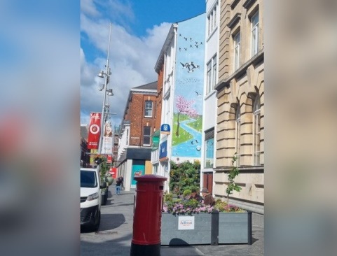 An image showing a living wall and street art on Victoria Street